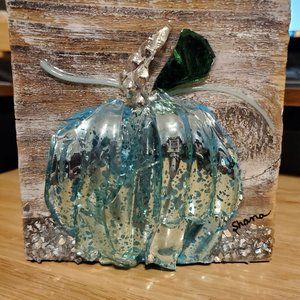 Blue Recycled Glass Pumpkin Home Decor